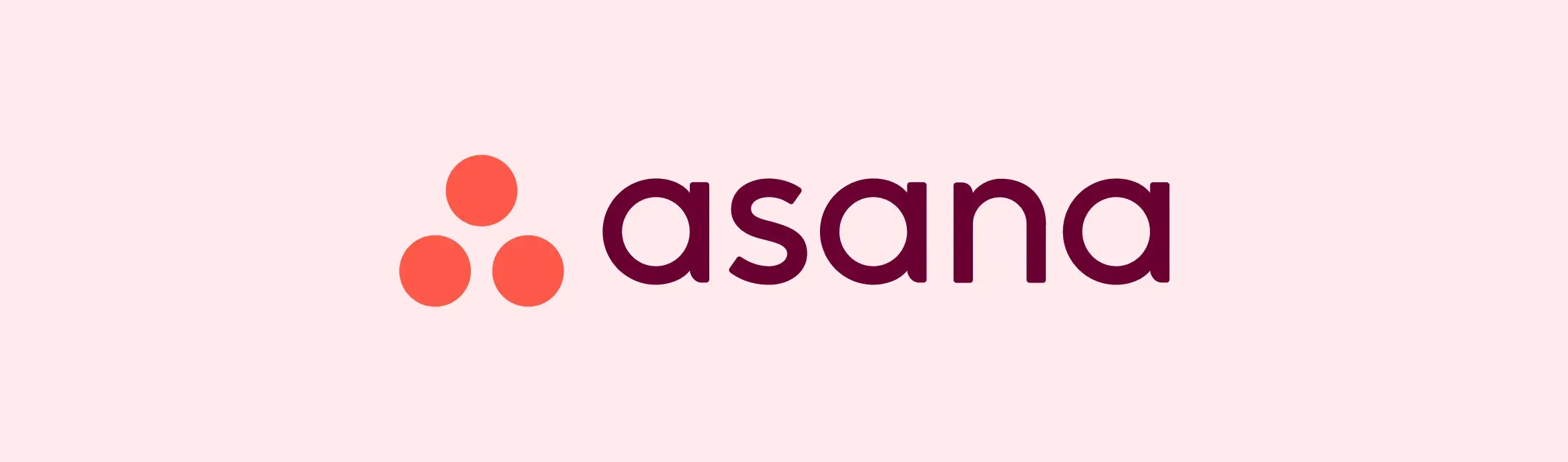 Asana logo—3 coral colored discs in a triangle configuration next to the word Asana—on a light coral background